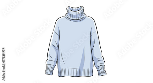 A light blue, long-sleeved, oversized turtleneck sweater with ribbed details, perfect for cozy and casual wear in cold weather, depicted in a stylish illustration.