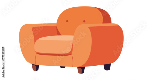 A charming and simple cartoon illustration of a cozy orange armchair, perfect for adding a touch of warmth and comfort to any digital design or interior decor concept.