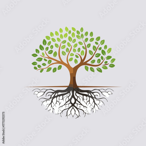 Vibrant Tree with Exposed Roots Symbolizing Growth and Connection.