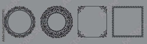 Set of decorative frames Elegant vector element for design in Eastern style, place for text. Floral black and gray borders. Lace illustration for invitations and greeting cards