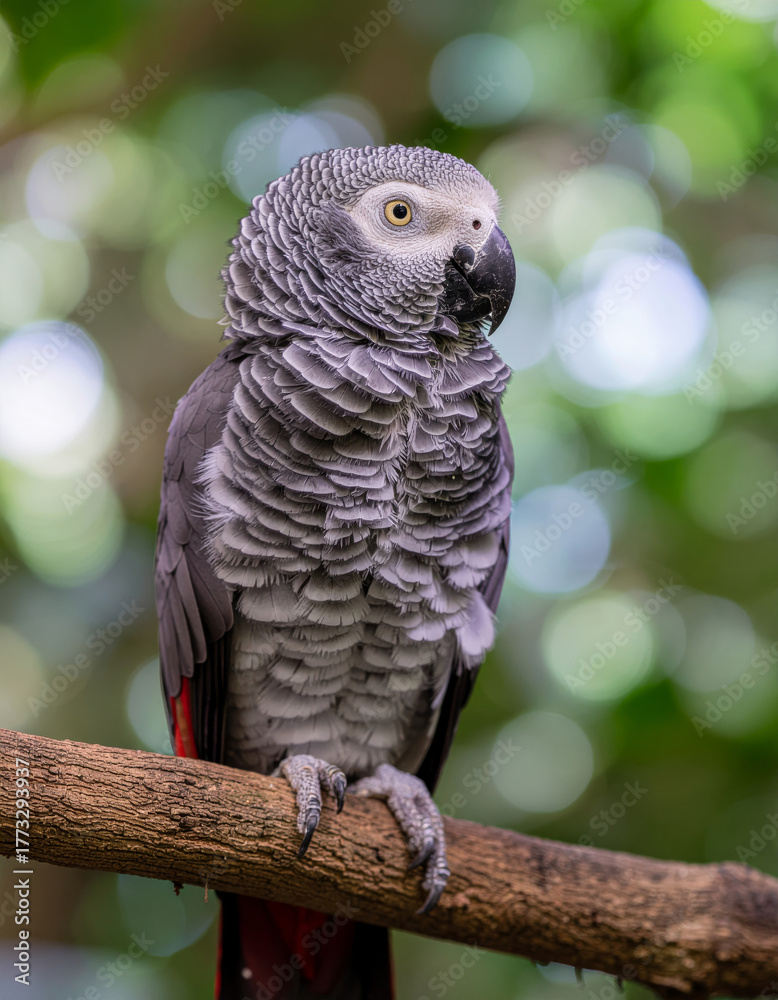 Obraz premium Majestic African Grey Parrot Perched on a Branch