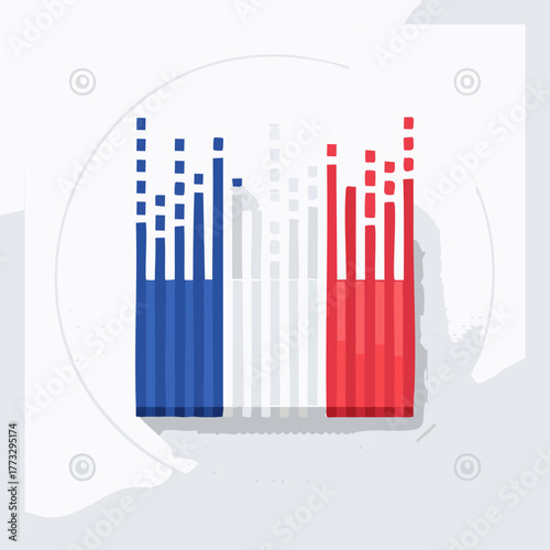 Abstract French flag design with blue, white, and red bars.