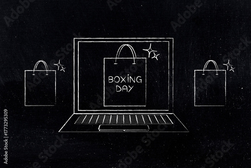 boxing day sale shopping bags on laptop illustration