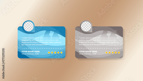 Testimonial, review, feedback template. Quote layout vector illustration use multicolor blue and brown colors. Creative rating products or services for business trust with photo space.