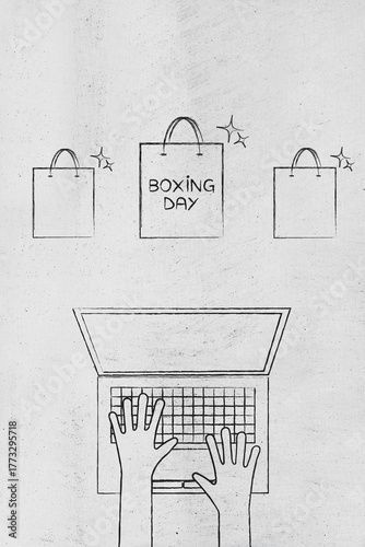 boxing day sale shopping bags on laptop illustration