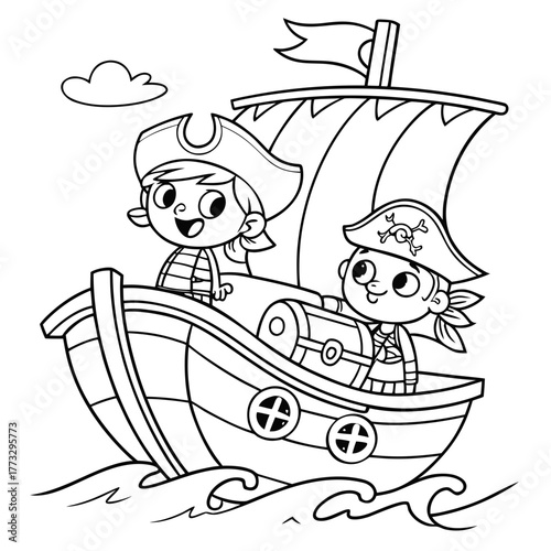 Kids Pirate Ship Sailing Adventure Coloring Page