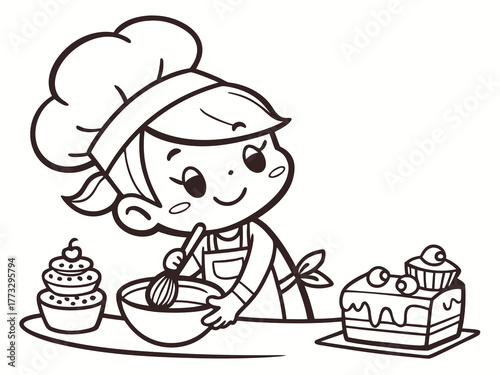 Little Chef Baking Sweet Desserts Illustration