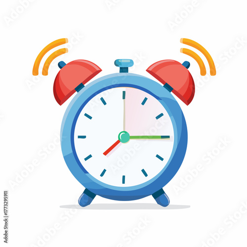 Blue Alarm Clock Ringing with Red Bells.