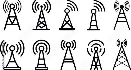 Wireless communication icons. antenna icon set. Radio antenna icon. Communication tower icons. Radio tower icons. network icons vector Illustration