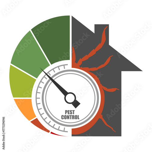 Health and hygiene services. Pest control concept. House icon with measuring scale.