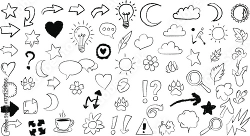 Hand Drawn Doodle Set with Arrows Hearts Stars and Other Decorative Elements for Creative Projects and Design Resources