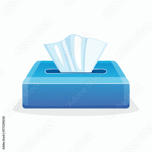 Blue tissue box with white tissues sticking out.