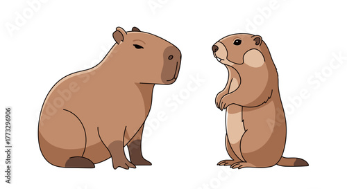 Cute capybara and prairie dog cartoon illustration for animal lovers and wildlife enthusiasts design art