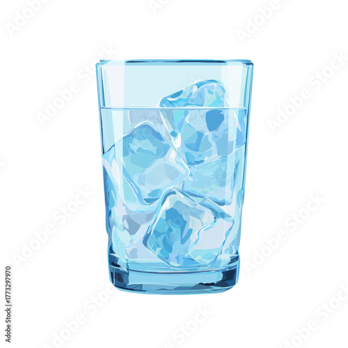 flat 2D icon vector illustrator of glass of water with ice cubes