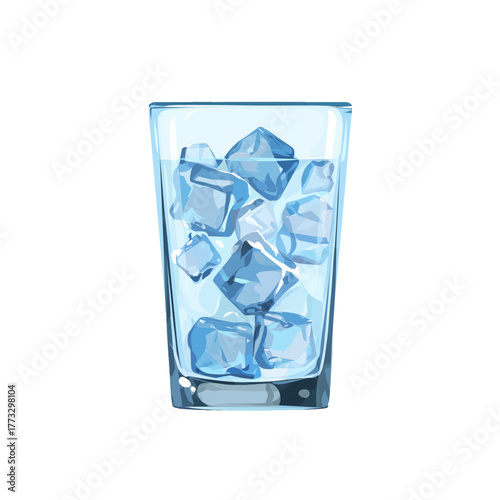 flat 2D icon vector illustrator of glass of water with ice cubes