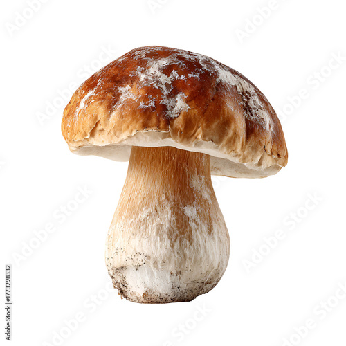 Close up of a single fresh porcini mushroom on a black background