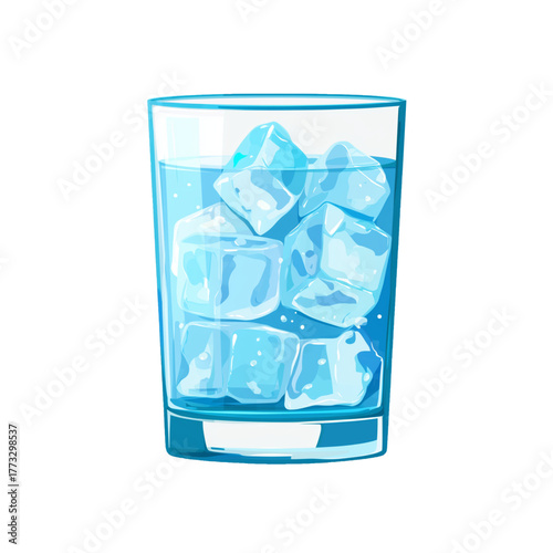flat 2D icon vector illustrator of glass of water with ice cubes