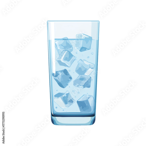 flat 2D icon vector illustrator of glass of water with ice cubes