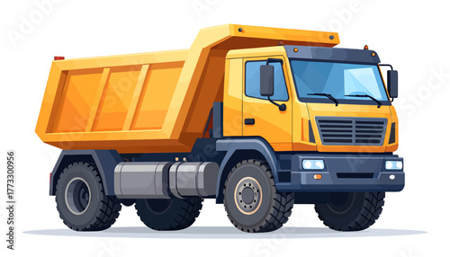 A detailed illustration of a large yellow dump truck, a heavy-duty construction vehicle, isolated on a white background.