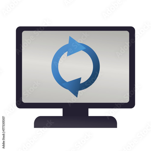 Monitor refresh icon, computer reload vector illustration, computer screen with refresh arrow symbol, technology reboot and auto sync concept flat illustration