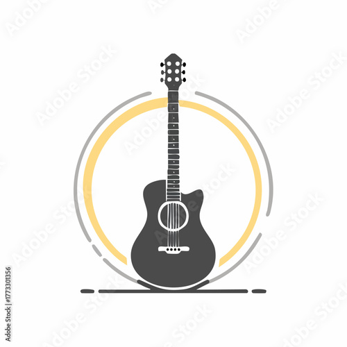 Acoustic Guitar Silhouette with Circular Design Element.