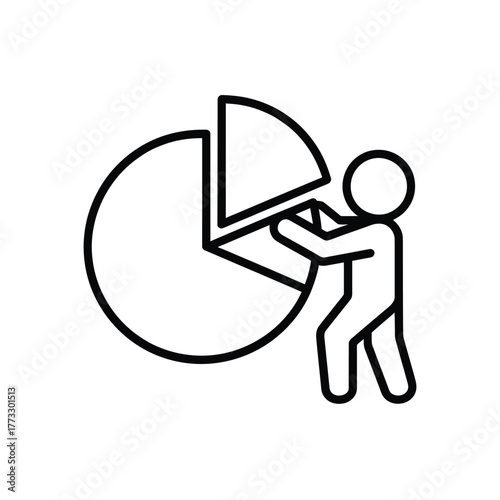 Person taking a slice from a pie chart representing data analysis