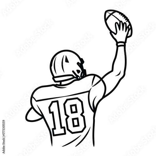 American football player number 18 throwing the ball illustration