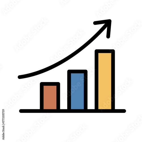 売上アップや業績向上を表すシンプルなフラットデザインのグラフ