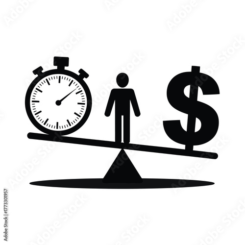 Time versus money balance on a scale with person symbol