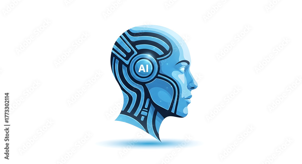 Obraz premium AI head concept- robotic brain and digital technology