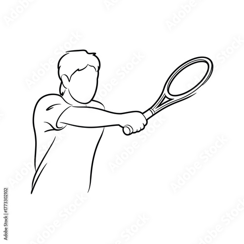 Sketch of a tennis player serving with a racket
