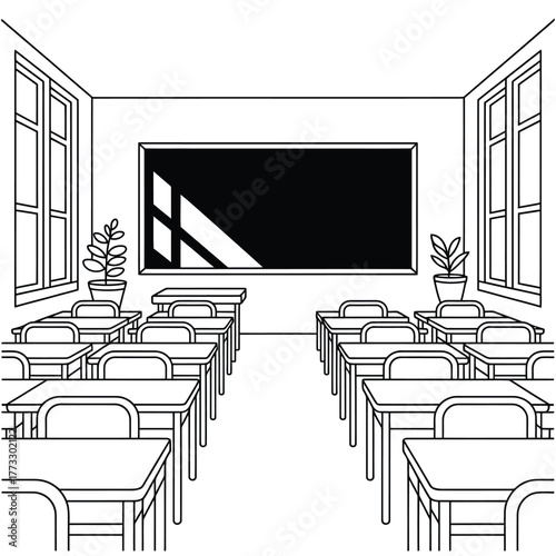 Empty classroom with desks and blackboard illustration