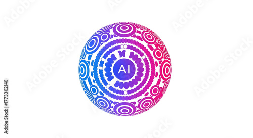 AI Sphere Abstract Design Gradient Colors and Intricate Patterns on White Background