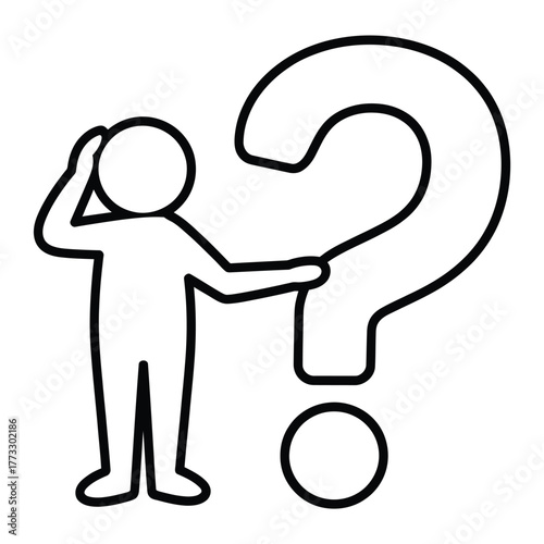 Person scratching head next to large question mark