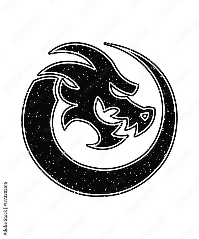 Fototapeta premium Grunge Black Dragon Circle Symbol Vector Design.
