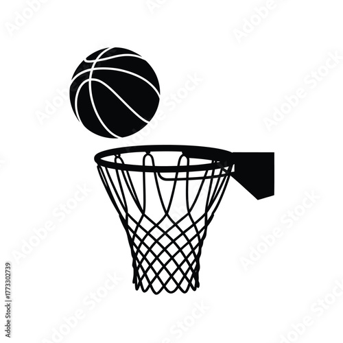Basketball going into the net on a white background