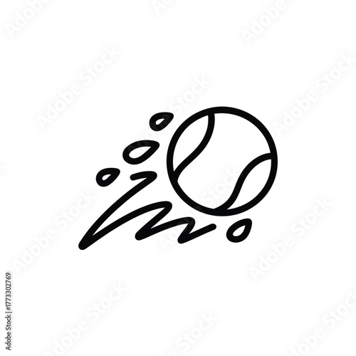 Hand drawn tennis ball with motion lines and speed effect