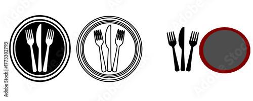 Cutlery Icon Set, Fork Knife Spoon Silhouette Collection, Restaurant Menu Logotype, Flat Black Vector Illustration