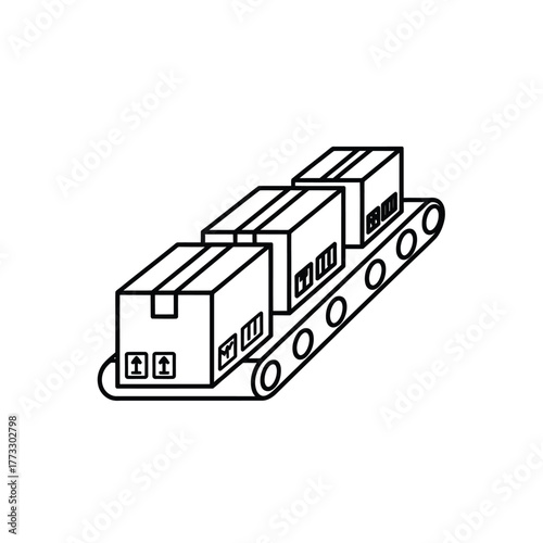 Cardboard boxes moving on a conveyor belt line