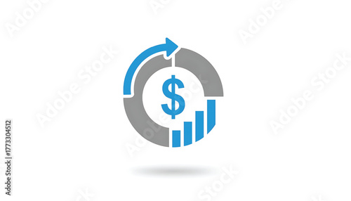 Vector of round diagram with sectors with dollar currency and round arrow. Symbol of cost estimate analysis