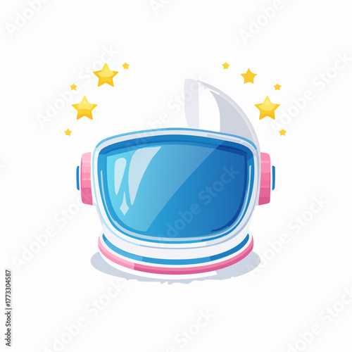Astronaut helmet illustration with stars, space exploration concept.