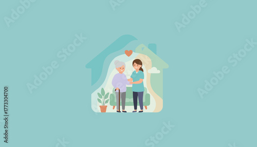 Elderly woman receiving supportive home care from a kind nurse Healthcare service