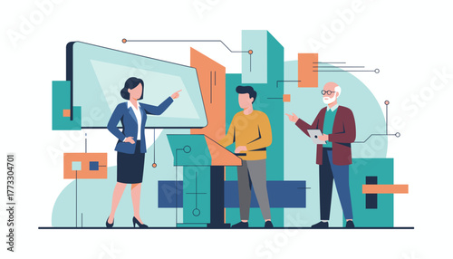 Professional team analyzing data and presenting strategies using modern technology