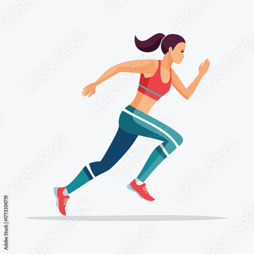 Athletic young woman in sportswear running fast.