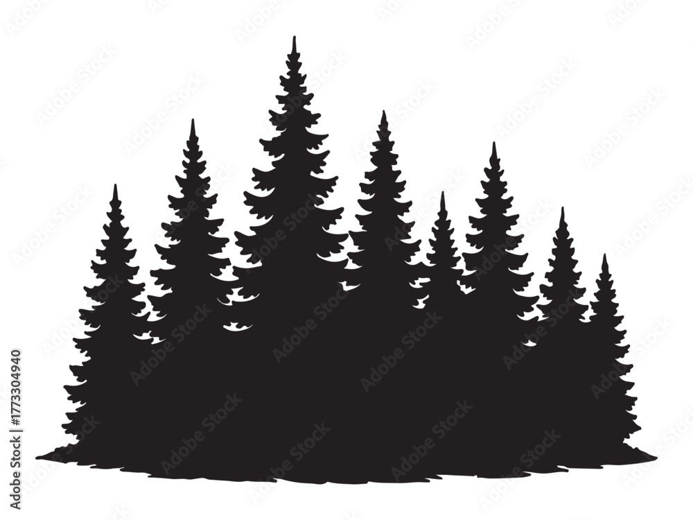 Obraz premium Silhouette layered forest scene with pine trees of varying height vector illustration