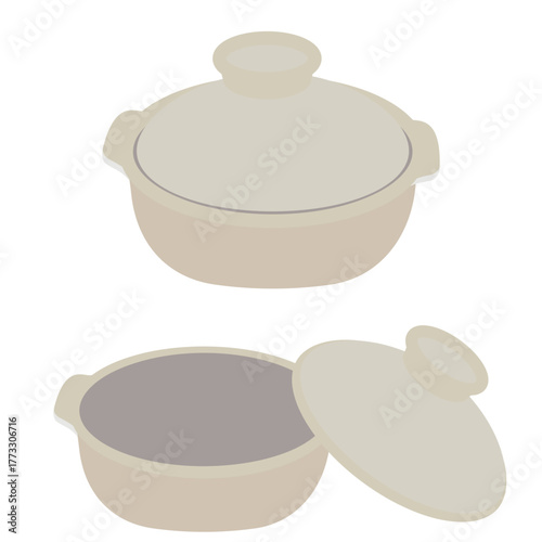シンプルな土鍋のイラストセット