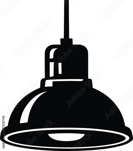 A simple black and white illustration of a hanging industrial light fixture