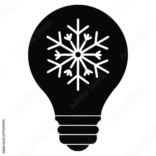 Black and White Light Bulb with Snowflake Winter Energy Efficiency Symbol