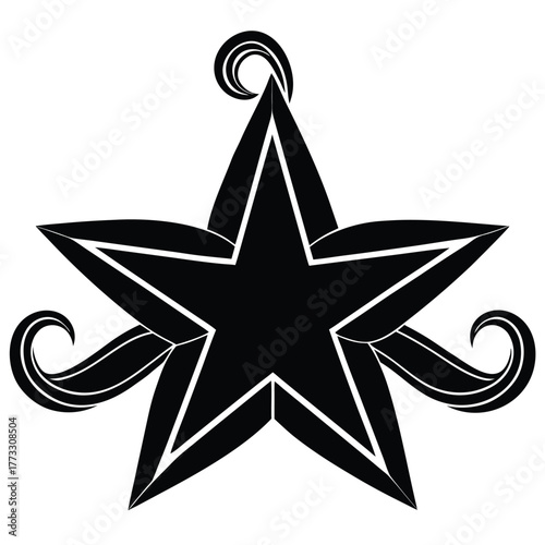 Elegant Black Star with Decorative Flourishes against a Clean White Background Design