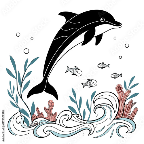 Dolphin jumping in the ocean water